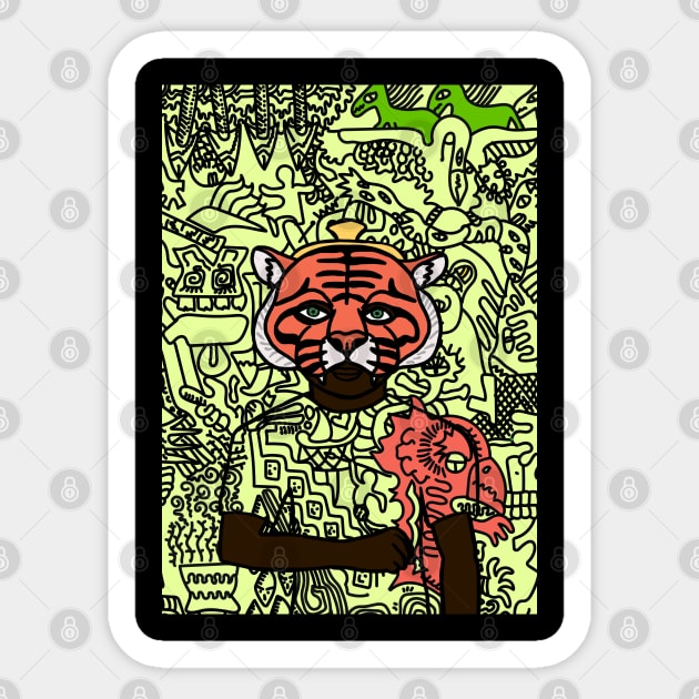 Switzerland - Green-Eyed Male Character with Animal Mask and Doodle Accent Sticker by Hashed Art